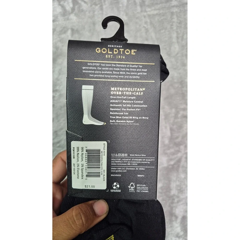 Two Goldtoe Metropolitan Over The Calf Dress Socks 3 Pair Black Size 6-12.5 101H